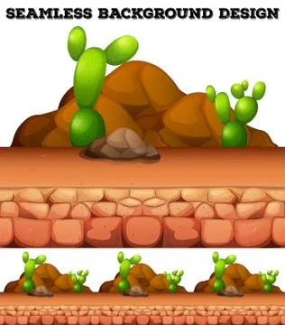 Seamless background with cactus and rocks Illustrazione stock