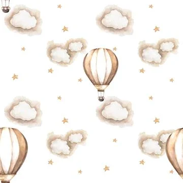 Seamless background cartoon pattern Balloons float in the sky with clouds and イラスト素材