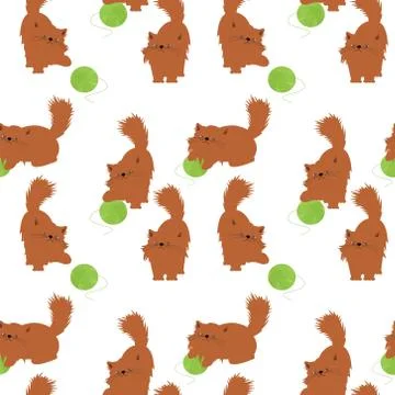 Seamless background with cats and clews Stock Illustration
