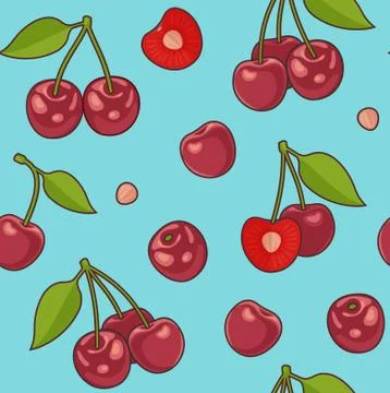 Seamless background with cherries Stock Illustration