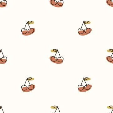 Seamless background cherry fruit. Gender neutral kid food pattern. Simple Stock Illustration