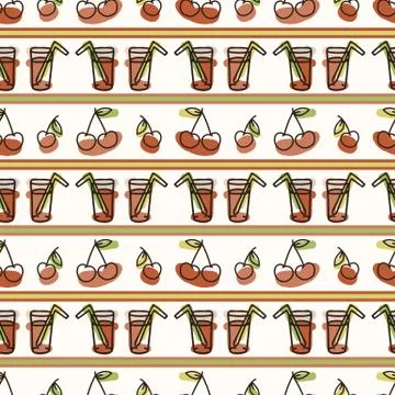 Seamless background cherry fruit juice. Gender neutral kid food pattern. Simple Stock Illustration