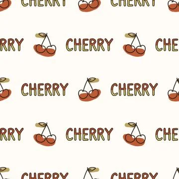 Seamless background cherry text. Gender neutral kid food pattern. Simple Stock Illustration