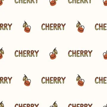 Seamless background cherry text. Gender neutral kid food pattern. Simple Stock Illustration