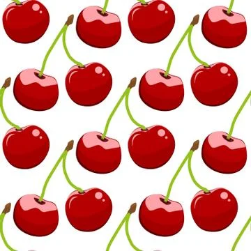 Seamless background, cherry on a white background. Stock Illustration
