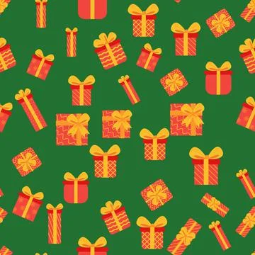 Seamless background with Christmas boxes and gifts. Christmas packaging, new  Stock Illustration