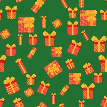 Seamless background with Christmas boxes and gifts. Christmas packaging, new  Stock Illustration