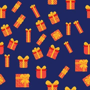 Seamless background with Christmas boxes and gifts. Christmas packaging, new  Stock Illustration