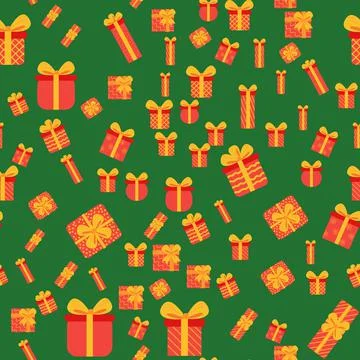 Seamless background with Christmas boxes and gifts. Christmas packaging, new  Stock Illustration