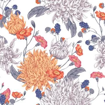 Seamless Background with Chrysanthemums Stock Illustration
