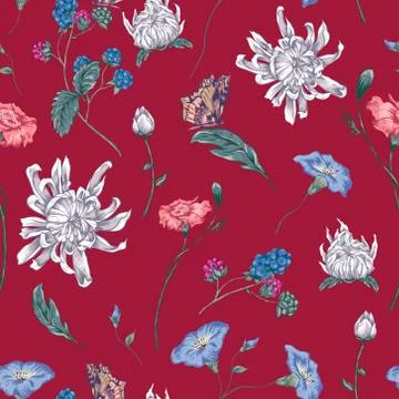 Seamless Background with Chrysanthemums Stock Illustration