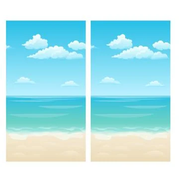 Seamless background with clouds in the sky, the sea and the sandy shore. Vector 库存插图