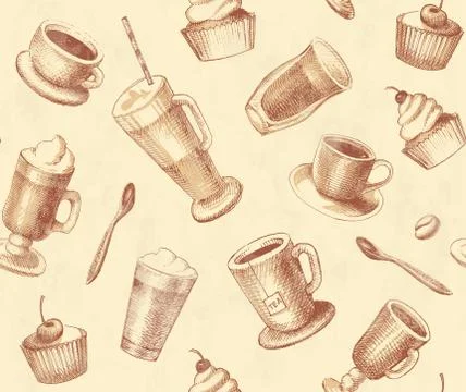 Seamless background coffee and tea Stock Illustration