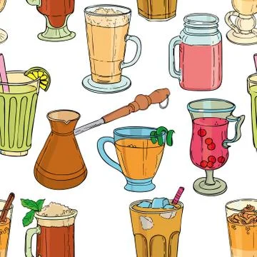 Seamless background of coffee and tea Stock Illustration