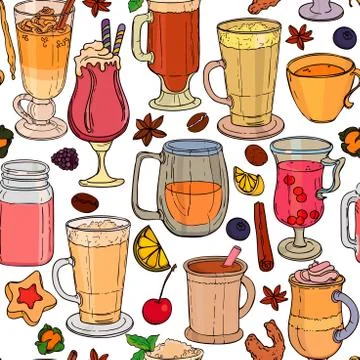 Seamless background of coffee and tea Stock Illustration
