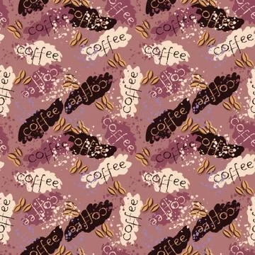 Seamless background with coffee beans splashes and lettering Illustrazione stock