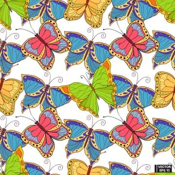 Seamless background with colored butterflies. Stock Illustration