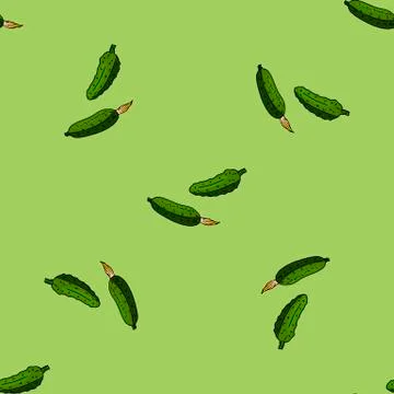 Seamless background with colored cucumbers on green background. Stock Illustration