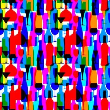 Seamless background with colorful bottles Stock Illustration