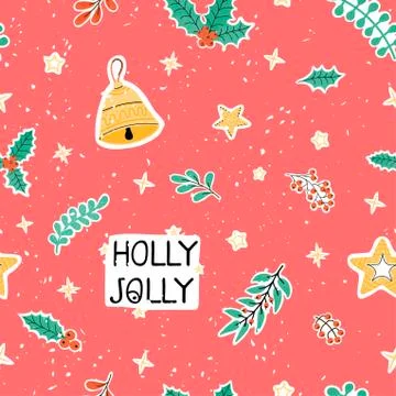 Seamless background with colorful hand draw illustration of christmas items Stock Illustration