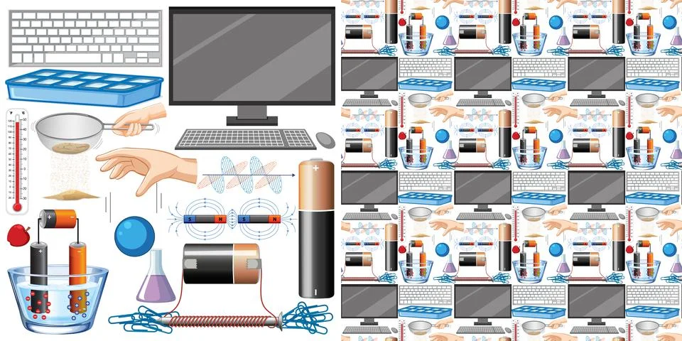 Seamless background computer and other science equipments 스톡 일러스트