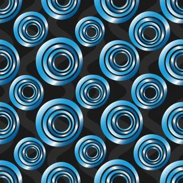 Seamless background of concentric circles in neon blue colors on black 스톡 일러스트