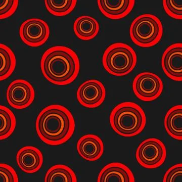 Seamless background of concentric circles in neon red colors on black Иллюстрация