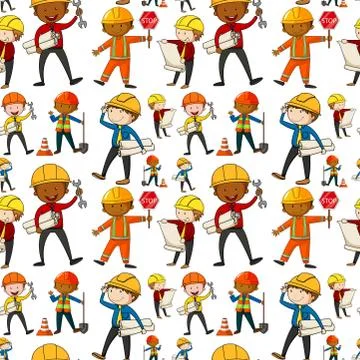 Seamless background with construction workers Stock Illustration