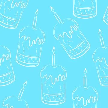 Seamless background with contour drawing of Easter cake with candle 스톡 일러스트