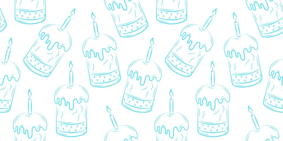 Seamless background with contour drawing of Easter cake with candle Illustrazione stock