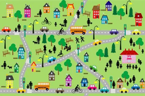Seamless background of countryside scene Stock Illustration