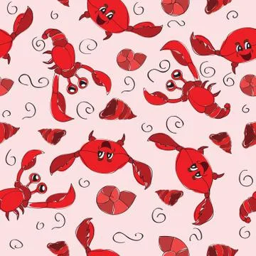 Seamless background with  crab and crayfish Stock Illustration