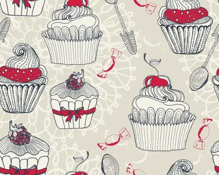 Seamless background with cupcakes Stock Illustration