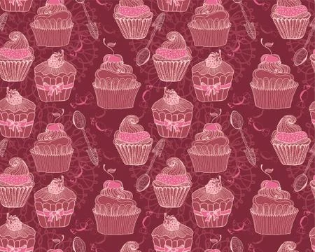 Seamless background with cupcakes Stock Illustration
