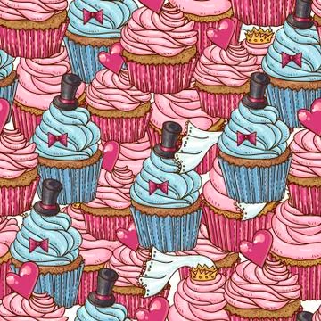 Seamless Background with Cupcakes Stock Illustration