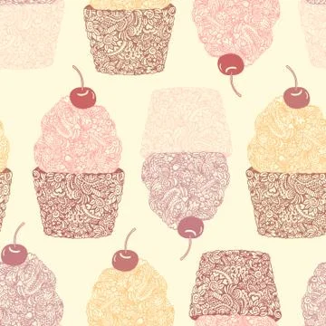 Seamless background with cupcakes Stock Illustration
