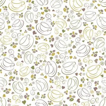 Seamless background with cups and coffee beans Stock Illustration