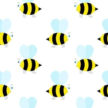 Seamless background with cute bees. Bumblebee, repeating continuous pattern. Stock Illustration