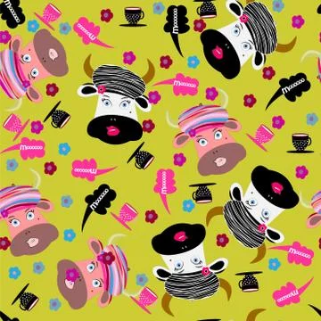 Seamless background with cute cow Stock Illustration
