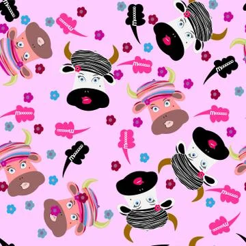 Seamless background with cute cow Stock Illustration