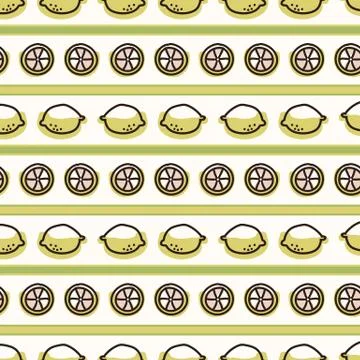Seamless background cute lemon stripe. Gender neutral kid food pattern. Simple Stock Illustration