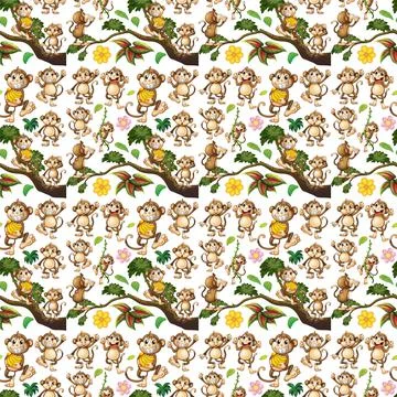 Seamless background with cute monkey 스톡 일러스트