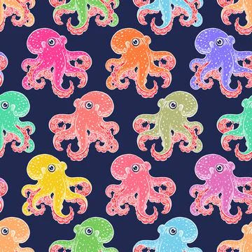 Seamless background of cute octopuses Ilustración de archivo