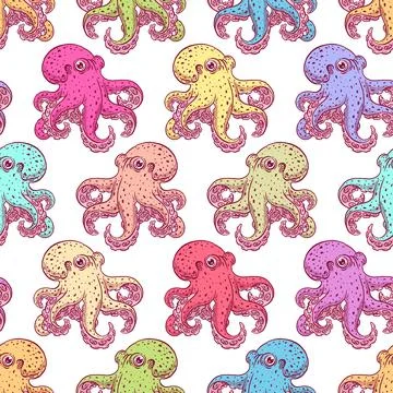 Seamless background of cute octopuses Ilustração Stock