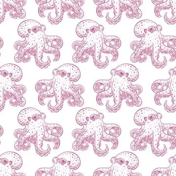 Seamless background of cute octopuses Stock Illustration