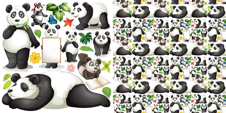 Seamless background with cute panda Illustrazione stock