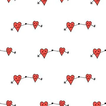 Seamless background with cute red hearts holding hands. Endless pattern 스톡 일러스트