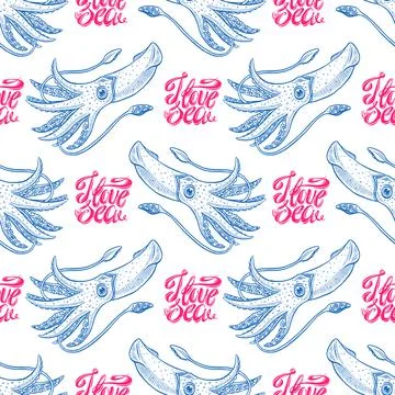 Seamless background of cute squids Stock Illustration