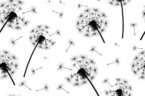 Seamless background. Dandelion fluff flies away from the wind. Illustrazione stock
