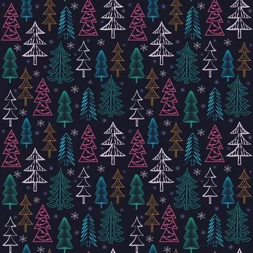 Seamless background with decorative Christmas trees Stock Illustration